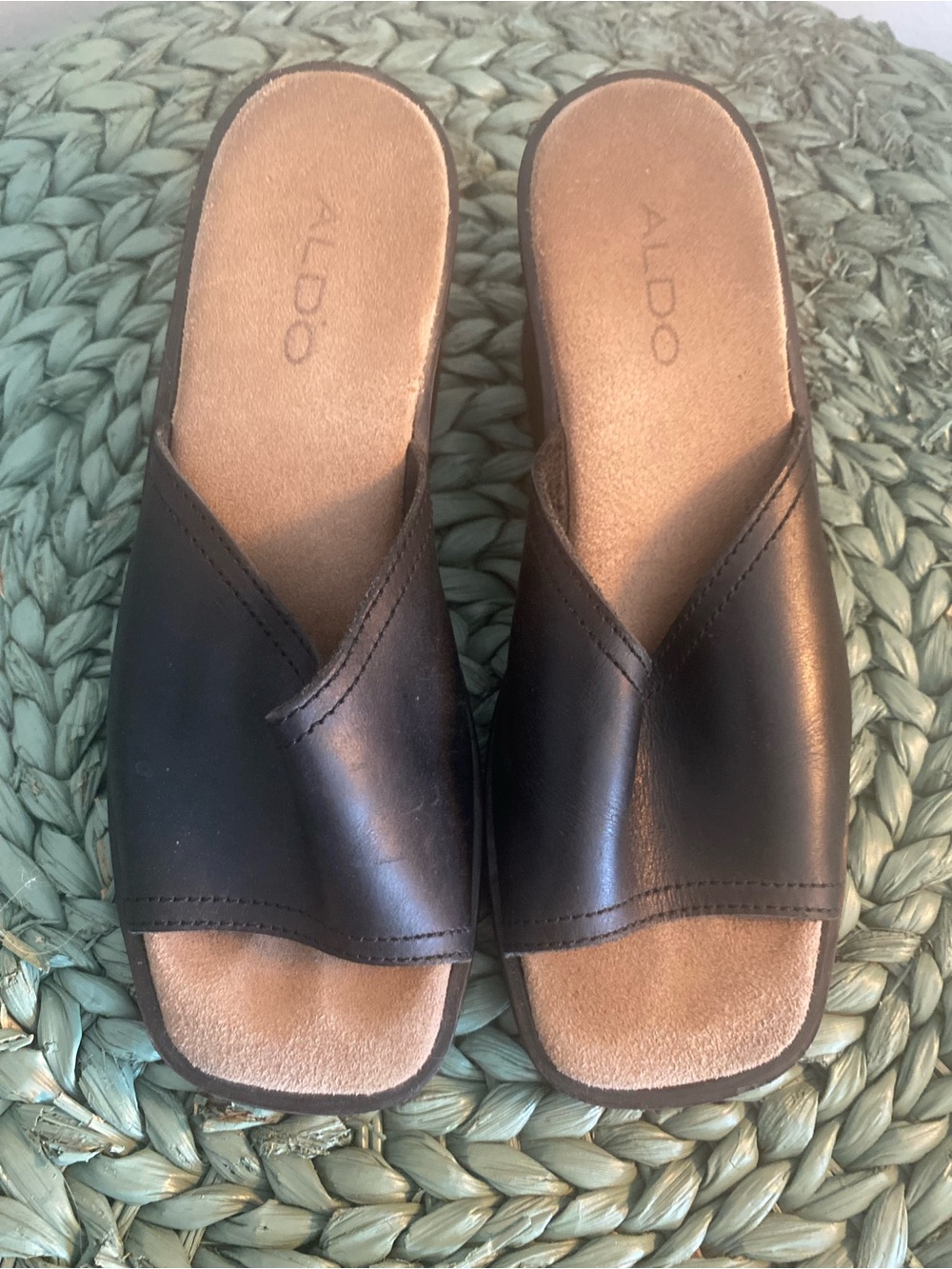 ALDO Black Leather Slide Mules